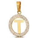 CIONDOLO LETTERA T IN ORO GIALLO 18 KT CON ZIRCONI BIANCHI + COLLANA LACCIO IN OMAGGIO