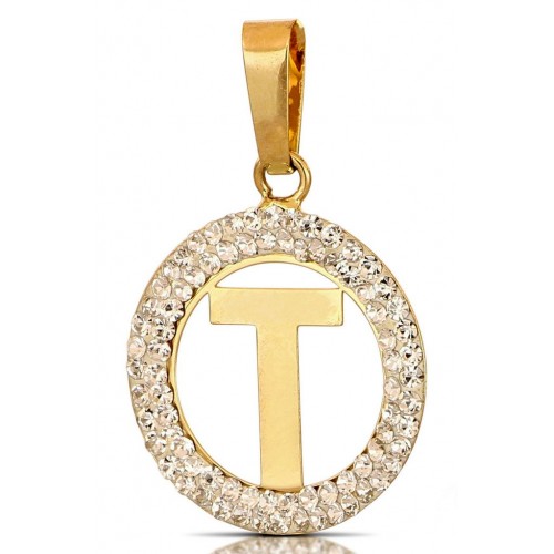CIONDOLO LETTERA T IN ORO GIALLO 18 KT CON ZIRCONI BIANCHI + COLLANA LACCIO IN OMAGGIO