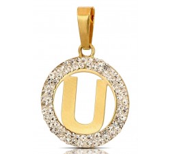 CIONDOLO LETTERA U IN ORO GIALLO 18 KT CON ZIRCONI BIANCHI + COLLANA LACCIO IN OMAGGIO
