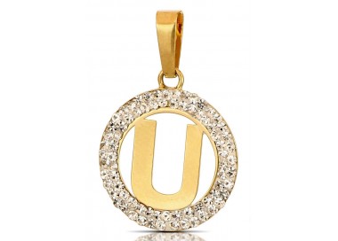 CIONDOLO LETTERA U IN ORO GIALLO 18 KT CON ZIRCONI BIANCHI + COLLANA LACCIO IN OMAGGIO