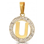 CIONDOLO LETTERA U IN ORO GIALLO 18 KT CON ZIRCONI BIANCHI + COLLANA LACCIO IN OMAGGIO