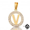 CIONDOLO LETTERA V IN ORO GIALLO 18 KT CON ZIRCONI BIANCHI + COLLANA LACCIO IN OMAGGIO