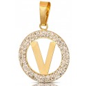 CIONDOLO LETTERA V IN ORO GIALLO 18 KT CON ZIRCONI BIANCHI + COLLANA LACCIO IN OMAGGIO