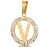 CIONDOLO LETTERA V IN ORO GIALLO 18 KT CON ZIRCONI BIANCHI + COLLANA LACCIO IN OMAGGIO