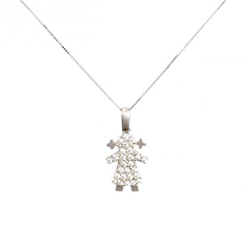 COLLANA DA DONNA IN ORO BIANCO 18 KT CON CIONDOLO BEBE' CON ZIRCONI