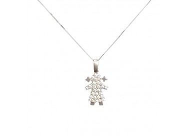 COLLANA DA DONNA IN ORO BIANCO 18 KT CON CIONDOLO BEBE' CON ZIRCONI