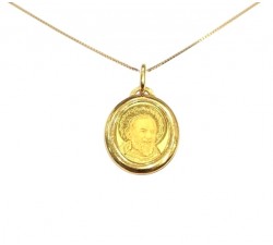 COLLANA MEDAGLIETTA OVALE SAN PADRE PIO IN ORO GIALLO 18 KT