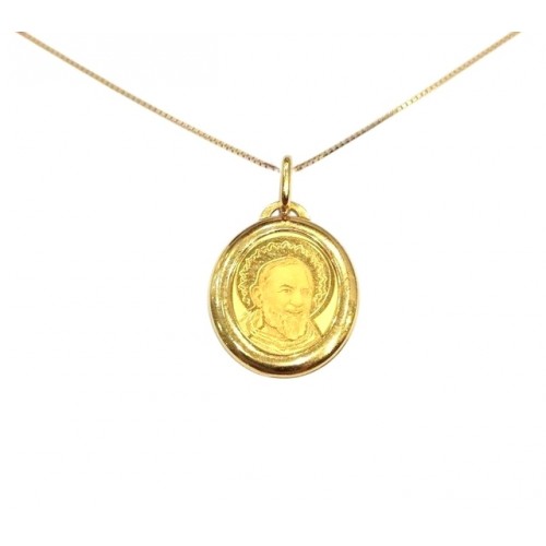 COLLANA SAN PIO IN ORO GIALLO E BIANCO 18 KT + COLLANA LACCIO IN OMAGGIO