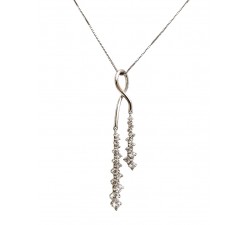 COLLANA DONNA ORO BIANCO 18 KT PENDENTE ZIRCONI BIANCHI TAGLIO BRILLANTE