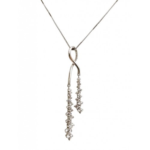 COLLANA DONNA ORO BIANCO 18 KT CON PENDENTE INFINITO STILIZZATO CON ZIRCONI BIANCHI TAGLIO BRILLANTE 