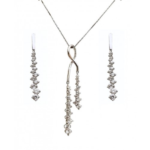 COMPLETO PARURE COLLANA E ORECCHINI IN ORO BIANCO 18 KT CON ZIRCONI BIANCHI TAGLIO BRILLANTE