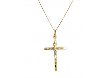 COLLANA CROCIFISSO IN ORO GIALLO E BIANCO 18 KT