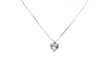 COLLANA DA DONNA CUORE PUNTO LUCE IN ORO BIANCO 18 KT CON ZIRCONE CELESTE CHIARO