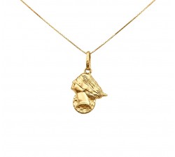 COLLANA UNISEX CON CIONDOLO PORTAFORTUNA DEA BENDATA IN ORO GIALLO 18 KT