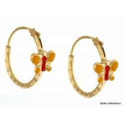 18 KT jaune HOOP boucles d'oreilles or avec papillon