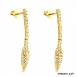 ORECCHINI PENDENTI TENNIS IN ORO GIALLO 18 KT CON ZIRCONI LUNGHI 3,8 CM