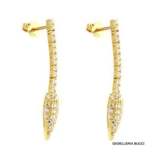 ORECCHINI PENDENTI TENNIS IN ORO GIALLO 18 KT CON ZIRCONI LUNGHI 3,8 CM