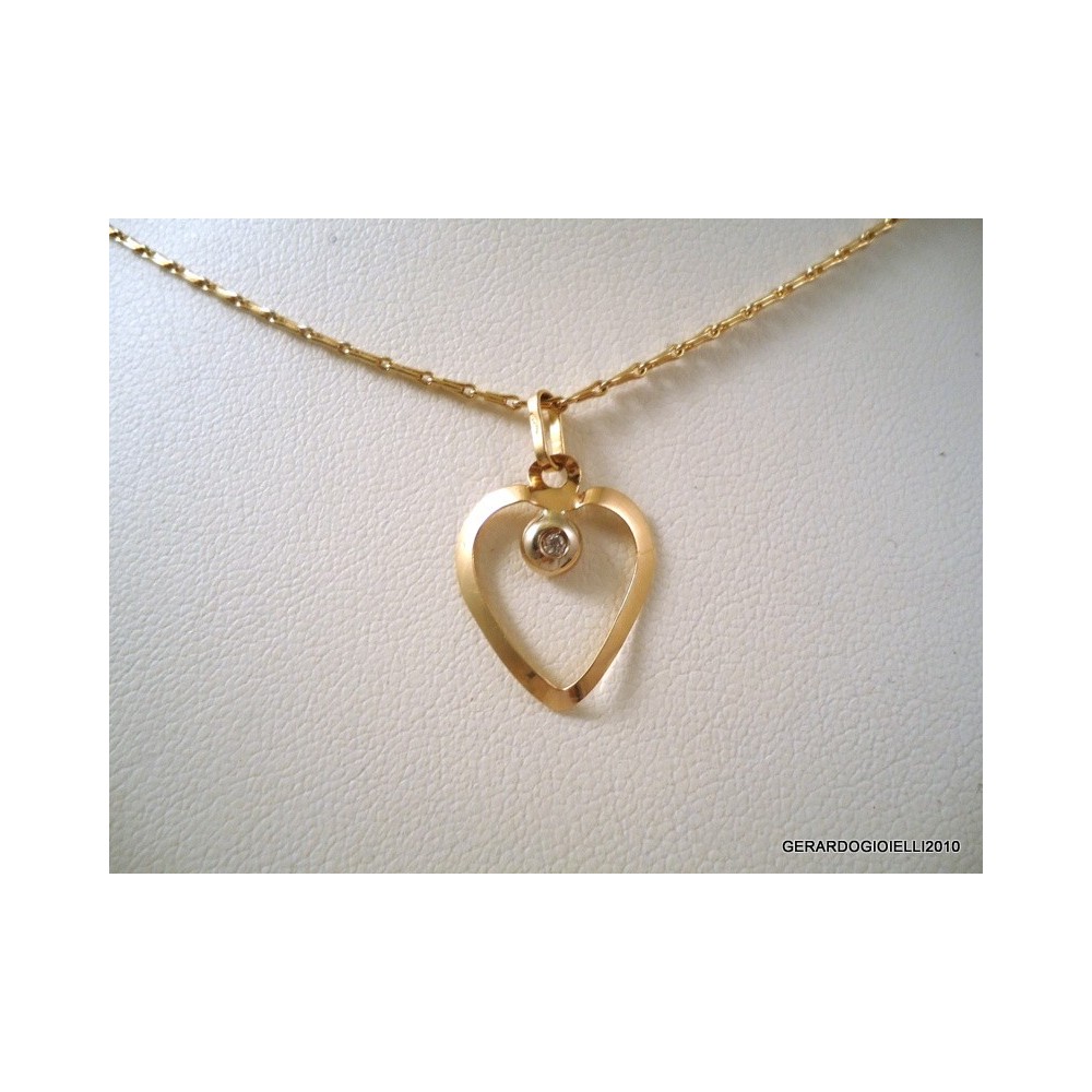 Ciondolo Cuore A Soffietto In Oro Giallo 9 Carati Con Catena Curb Diamantata – CARISSIMA, Elegante Gioiello Italiano