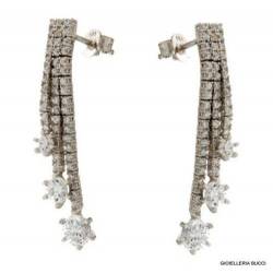 TENNIS 18 KT WHITE GOLD EARRINGS with CUBIC ZIRCONIA 4 CM LONG