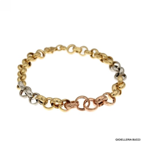 BRACCIALE DA DONNA IN ORO GIALLO BIANCO E ROSA 18 KT