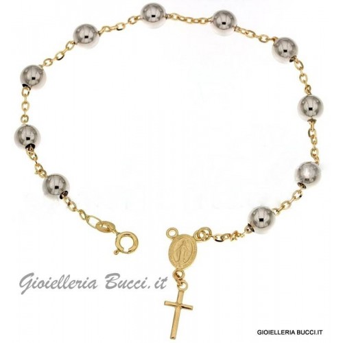 BRACCIALE ROSARIO UNISEX IN ORO GIALLO E BIANCO 18 KT 