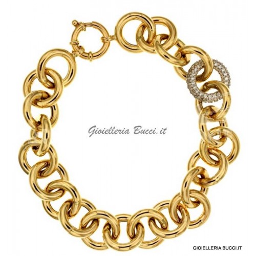 BRACCIALE CATENA DA DONNA IN ORO GIALLO E BIANCO 18 KT CON ZIRCONI