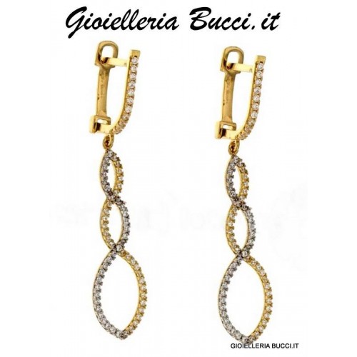 ORECCHINI PENDENTI IN ORO GIALLO E BIANCO 18 KT LUNGHI 4,5 CM