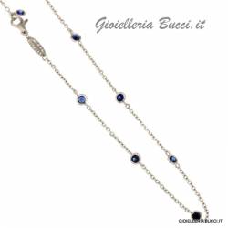 COLLANA IN ORO BIANCO 18 KT CON ZIRCONI AZZURRI