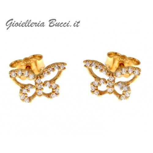 ORECCHINI FARFALLA IN ORO GIALLO 18 KT CON ZIRCONI