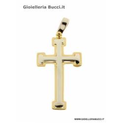 CIONDOLO CROCE IN ORO GIALLO E BIANCO + COLLANA LACCIO IN OMAGGIO