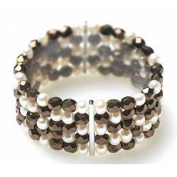 BRACCIALE MILUNA KIARA PERLE BIANCHE CON SFERE KRISTAL COLOR BRONZO