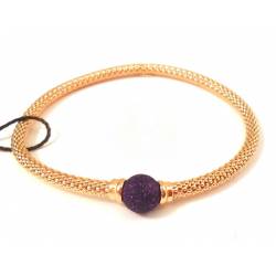 COPPER-PLATED SILVER RING BRACELET WITH PURPLE GLITTER BALL