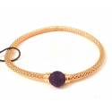 COPPER-PLATED SILVER RING BRACELET WITH PURPLE GLITTER BALL