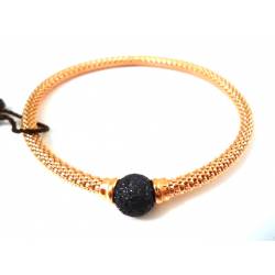 COPPER-PLATED SILVER RING BRACELET WITH GREY GLITTER BALL