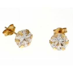 18 KT YELLOW GOLD SOLITAIRE EARRINGS with CUBIC ZIRCONIA