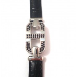 WOMEN'S LEATHER BRACELET AND STEEL WITH CUBIC ZIRCONIA